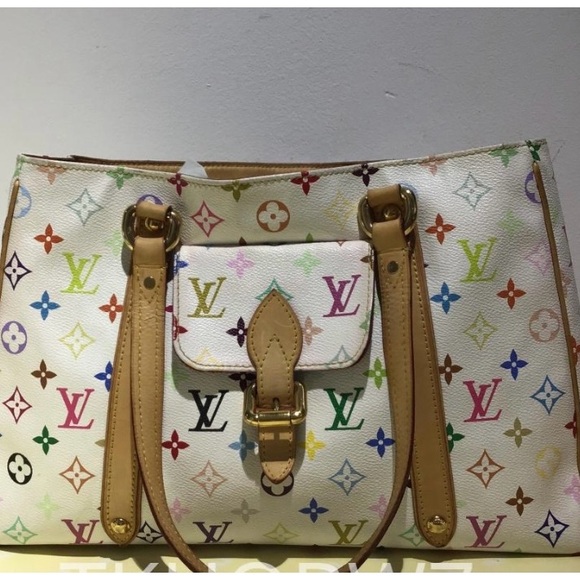 LOUIS VUITTON Aurelia MM WHITE MURAKAMI Multicolor Bag Purse Tote HOST PICK 🩷LV - Picture 5 of 13